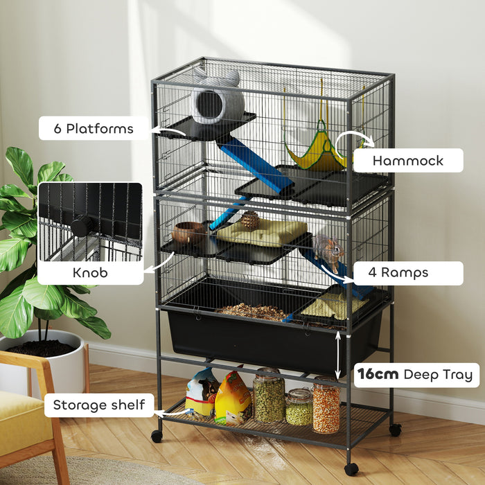 5 Level Rolling Small Animal Cage with Non Slip Ramps and Deep Tray Dark Grey by PawHut