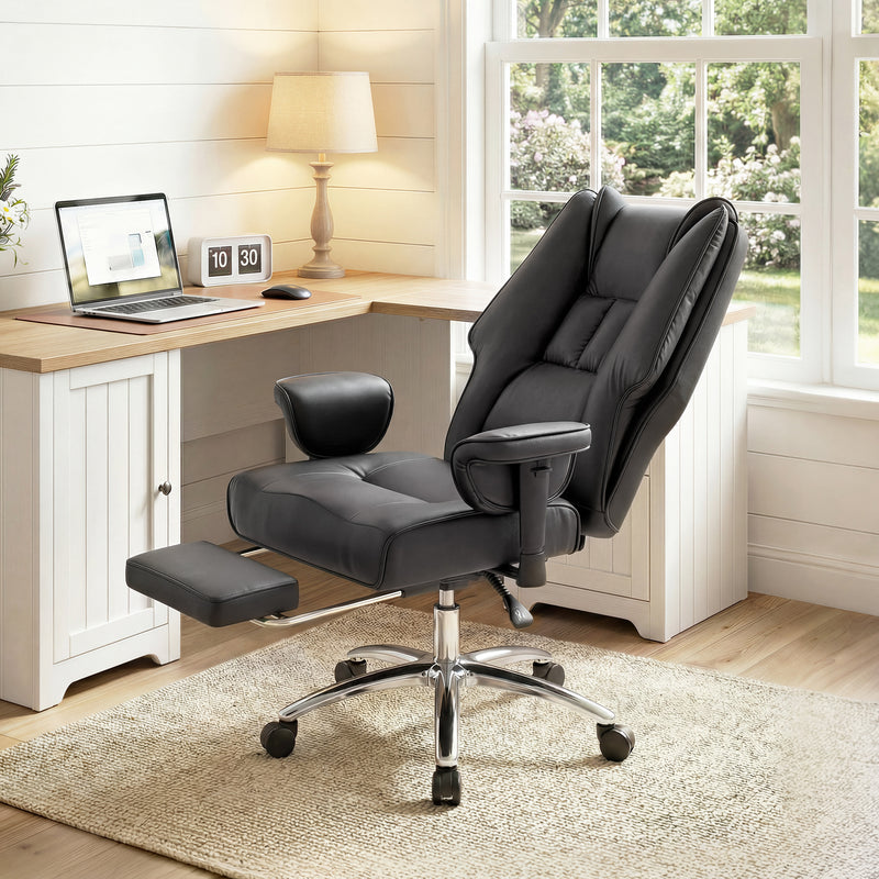 Ergonomic Office Chair With Recline and Footrest for All Day Back Support Black Homcom