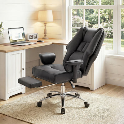 Ergonomic Office Chair With Recline and Footrest for All Day Back Support Black Homcom