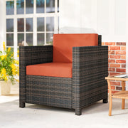 Rattan Garden Armchair With Cushion For Outdoor Relaxing Patio Seating Mixed Brown Orange Outsunny