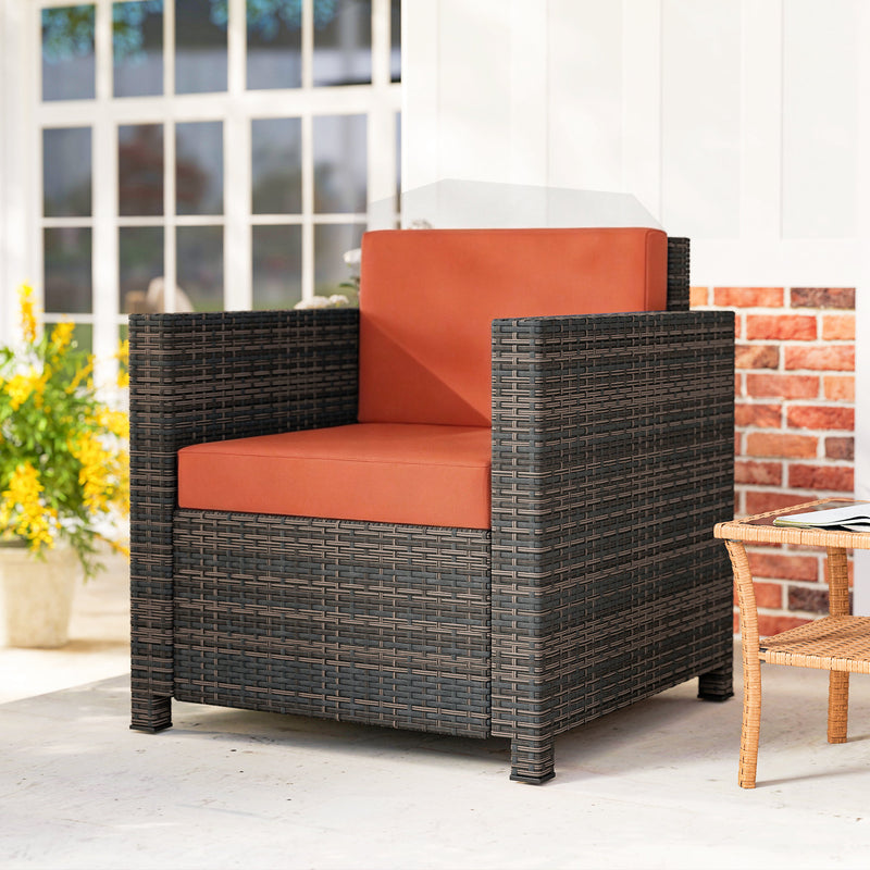 Rattan Garden Armchair With Cushion For Outdoor Relaxing Patio Seating Mixed Brown Orange Outsunny