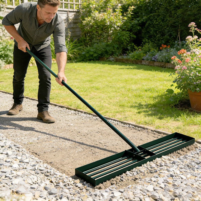 Lawn Levelling Rake with Wide Head for Smoothing Soil and Sand Green AOSOM