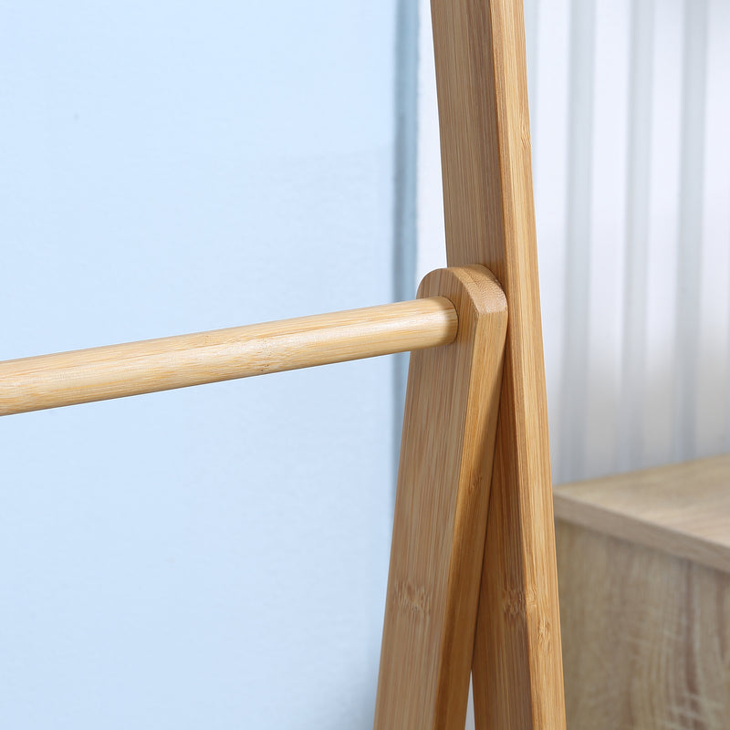 Freestanding Bamboo Towel Rack with Shelves Foldable Space Saver for Bathroom, Natural