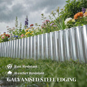 Metal Lawn Edging for Neat Garden Borders Flexible Rustproof Steel Silver Tone AOSOM