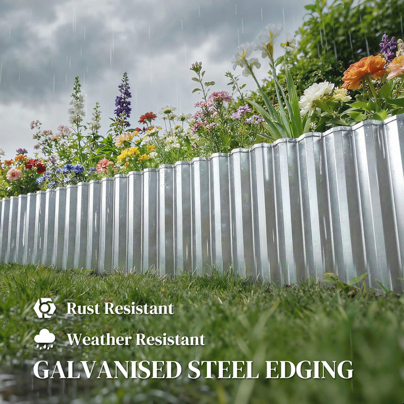 Metal Lawn Edging for Neat Garden Borders Flexible Rustproof Steel Silver Tone AOSOM