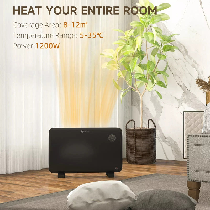 Image of a 1.2kW Convector Heater With Thermostat and Timer - Black