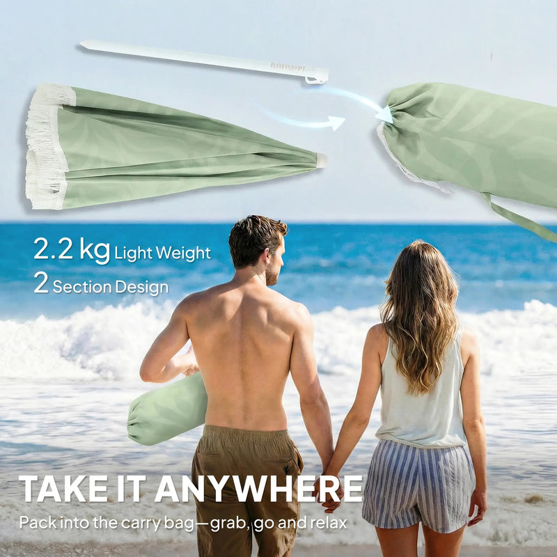 1.8m Beach Parasol with Adjustable Tilt and UPF30 Sun Protection for Beach or Garden Outsunny