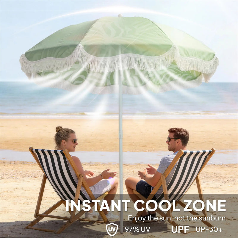 1.8m Beach Parasol with Adjustable Tilt and UPF30 Sun Protection for Beach or Garden Outsunny