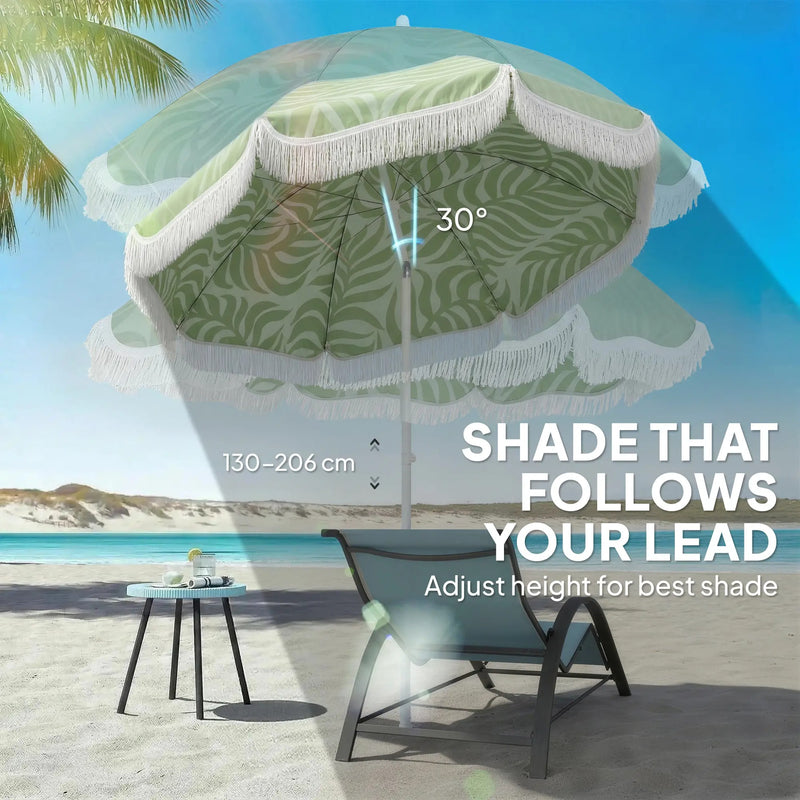 1.8m Beach Parasol with Adjustable Tilt and UPF30 Sun Protection for Beach or Garden Outsunny