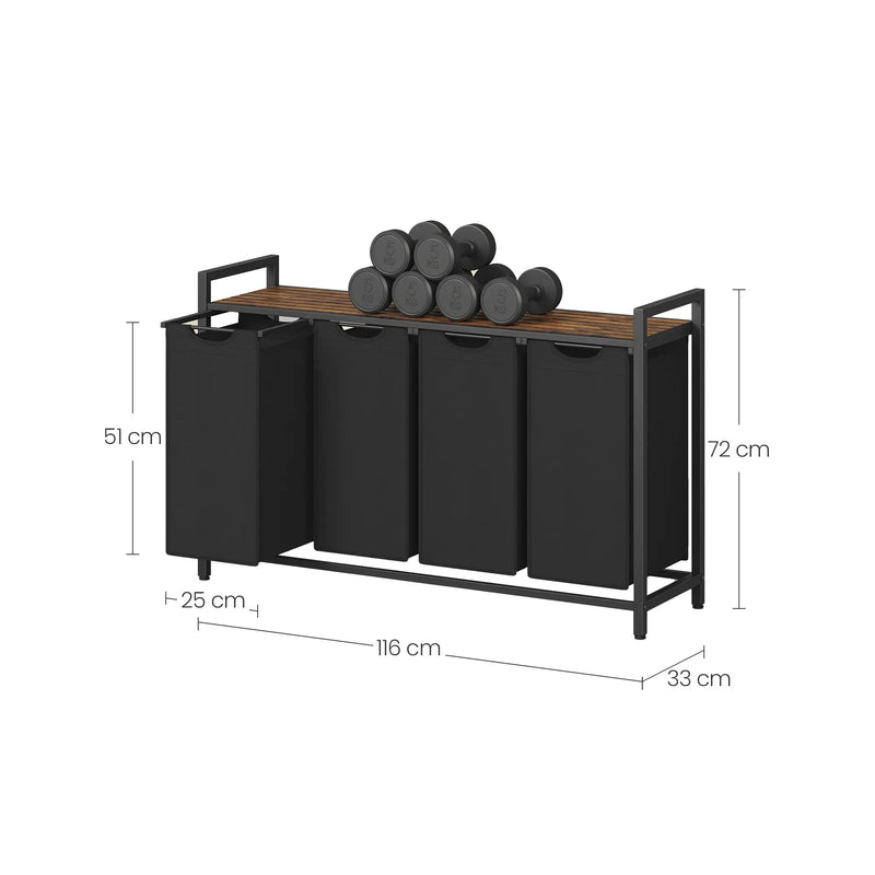 Laundry Sorter with 4 Removable Pull Out Bags for Clothes and Towels by Vasagle