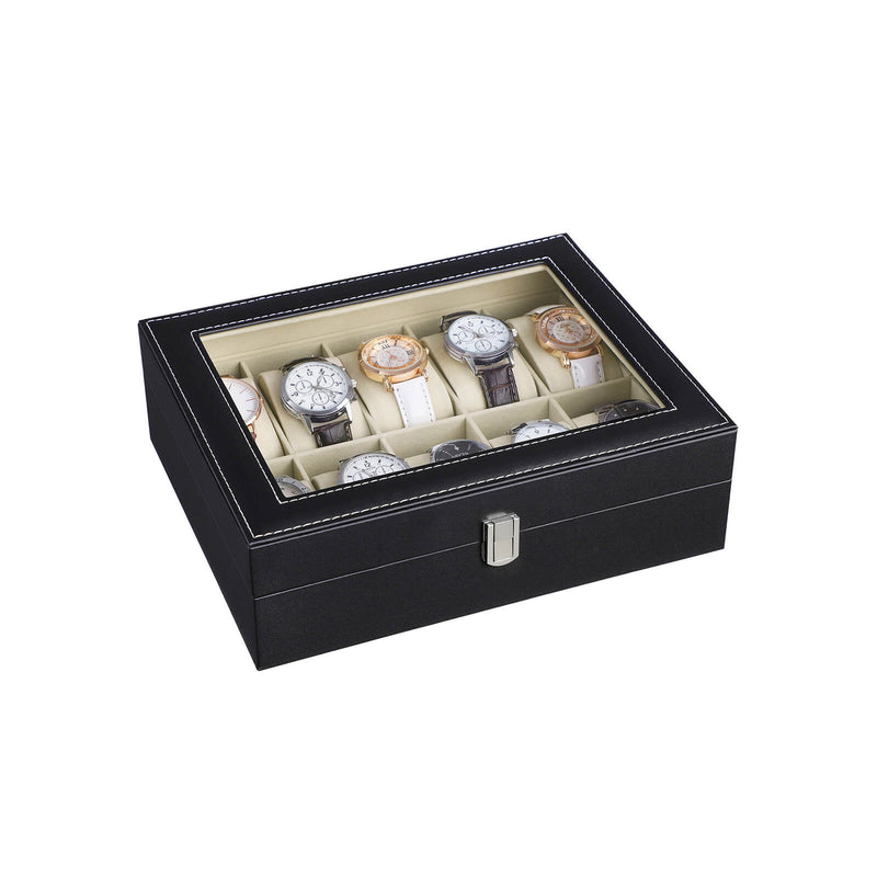 10 Slot Watch Box Organizer with Glass Lid and Soft Velvet Lining by Songmics