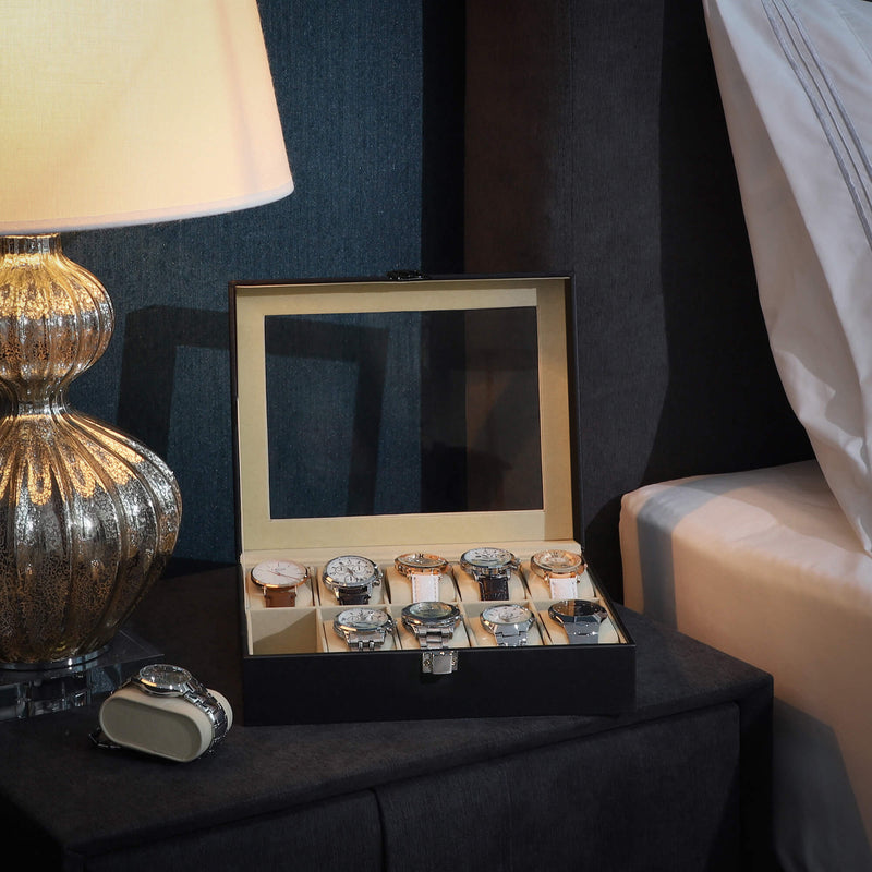 10 Slot Watch Box Organizer with Glass Lid and Soft Velvet Lining by Songmics