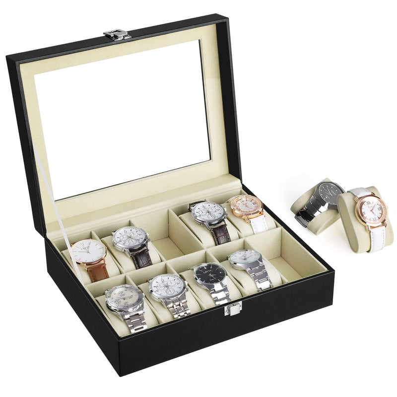 10 Slot Watch Box Organizer with Glass Lid and Soft Velvet Lining by Songmics
