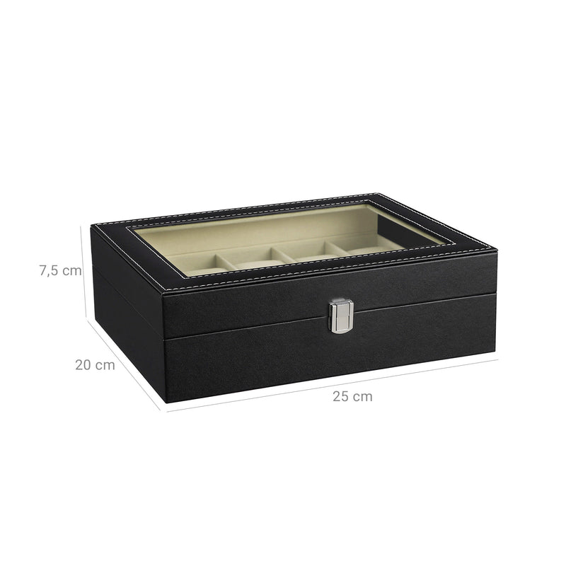10 Slot Watch Box Organizer with Glass Lid and Soft Velvet Lining by Songmics
