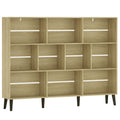 Oak 10-cube bookcase with solid pine legs, studio view