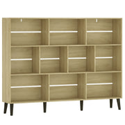 Oak 10-cube bookcase with solid pine legs, studio view