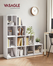 White 10-cube bookcase in a home office beside a desk