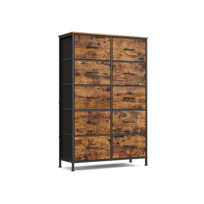 10 Drawer Fabric Chest in Rustic Brown and Ink Black by Songmics, studio shot