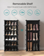 Feature panel showing a shelf panel removed so two slots become one tall space for boots