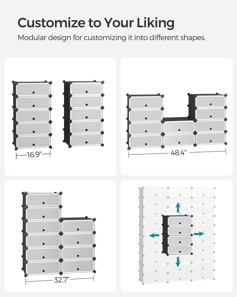 Feature panel showing four alternative layouts the same modular panels can be built into