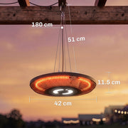 Dimension diagram showing 42cm diameter, 11.5cm height and 51cm chain length
