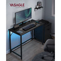 Vasagle 100cm Black Computer Desk With LED Lights and Power Strip For Home Office