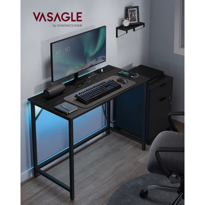 Vasagle 100cm Black Computer Desk With LED Lights and Power Strip For Home Office