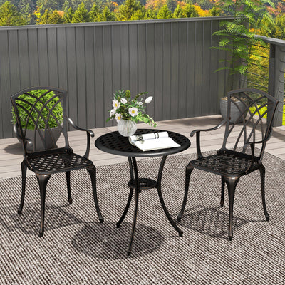 3 Piece Cast Aluminium Garden Dining Set for 2 With Parasol Hole Bronze Tone by Outsunny