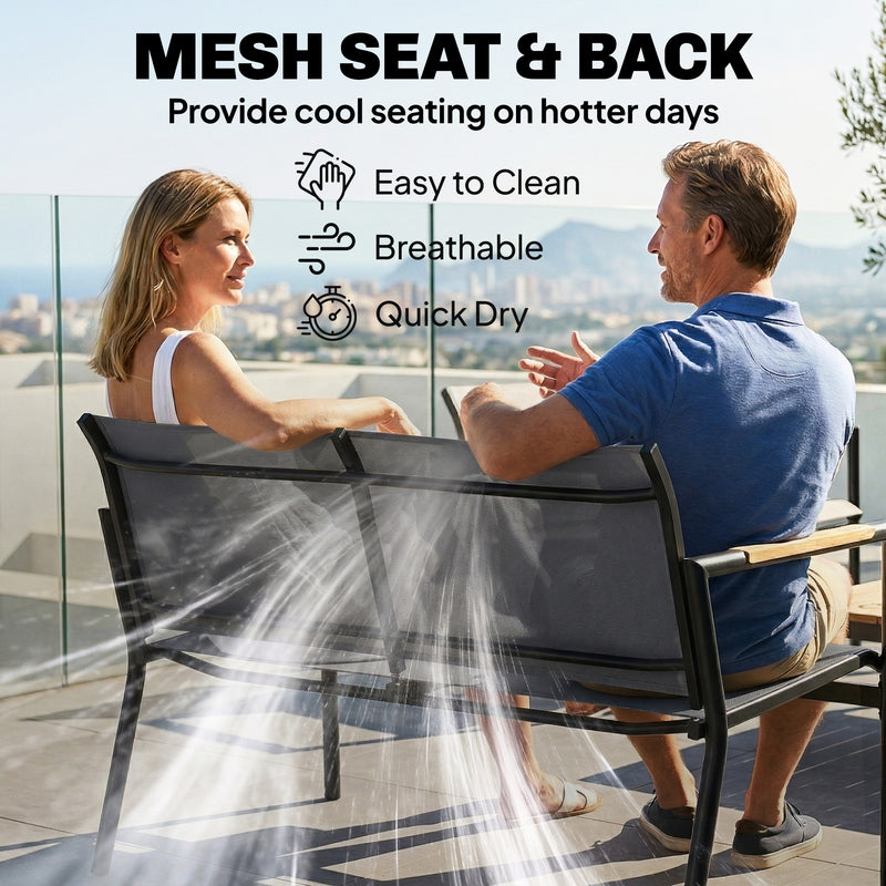 Outsunny 4 Seater Garden Furniture Set with Loveseat, Armchairs, Table, Metal Garden Sofa Set with Breathable Seats, Grey AOSOM