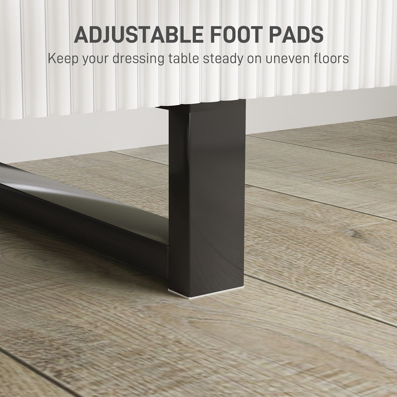 White LED Lighted Dressing Table with Mirror and 5 Drawers Modern Vanity Desk by HOMCOM