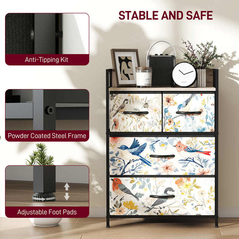 4 Drawer Chest of Drawers with Spacious Storage for Bedroom or Living Room White