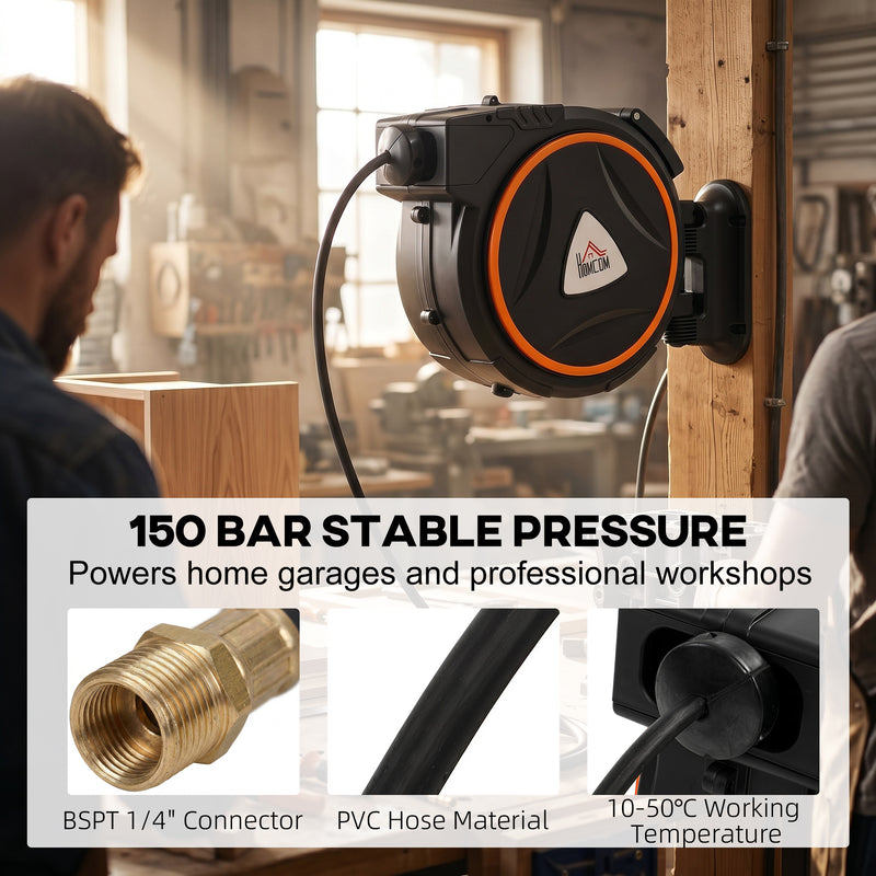 Retractable Air Hose Reel for Safe and Tidy Garage or Workshop 15m Black Orange
