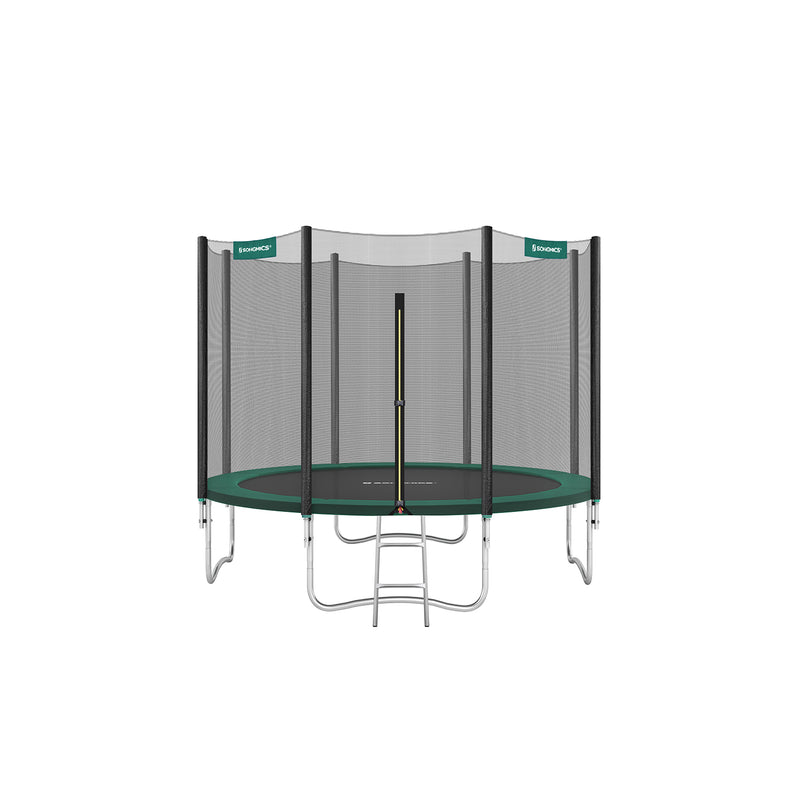 10ft SONGMICS garden trampoline with safety net enclosure, front view