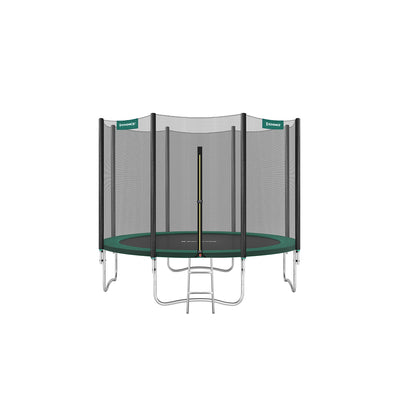 10ft SONGMICS garden trampoline with safety net enclosure, front view