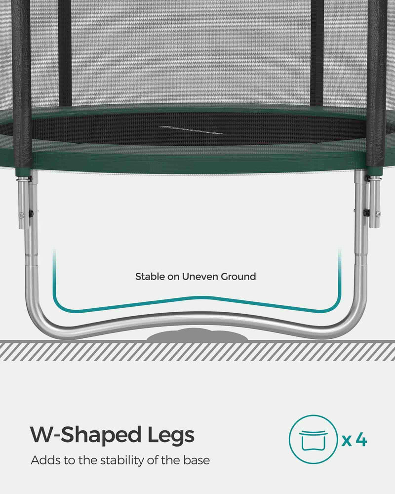 Diagram of SONGMICS trampoline W-shaped legs for stability on uneven ground