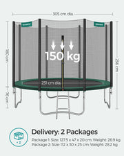 SONGMICS trampoline dimensions diagram, 10ft diameter