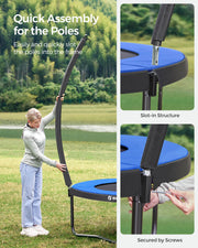Close-up of the padded safety enclosure covering the trampoline springs
