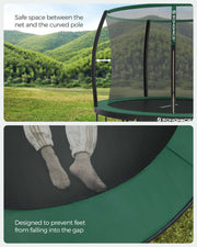 Enclosure pole slotting into the trampoline frame during assembly