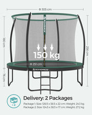 Mesh safety net enclosure surrounding the trampoline jumping area