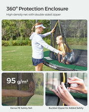 Songmics branding on the green padded trampoline rim