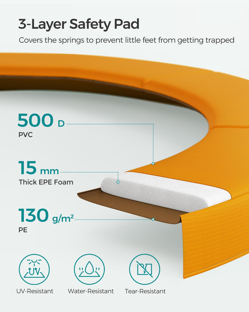 Close-up of the coiled springs and jumping mat connection on the trampoline