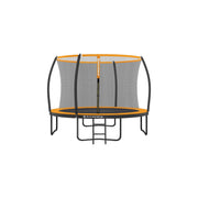 Songmics 10ft outdoor trampoline with safety net and ladder, studio front view, orange
