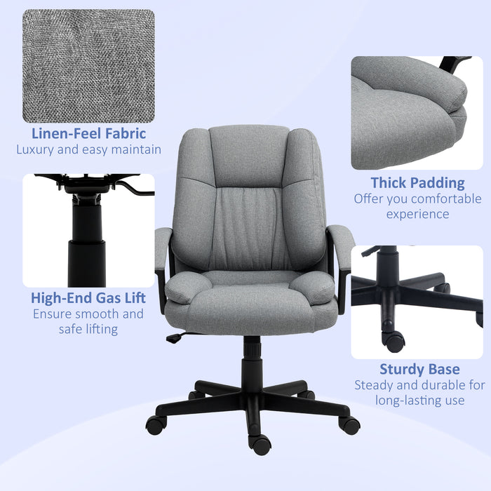 Grey Linen Look Padded Office Chair with Ergonomic Design by HOMCOM