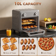 10L capacity panel showing 4 slices of toast, 8 chicken wings and an 8-inch pizza
