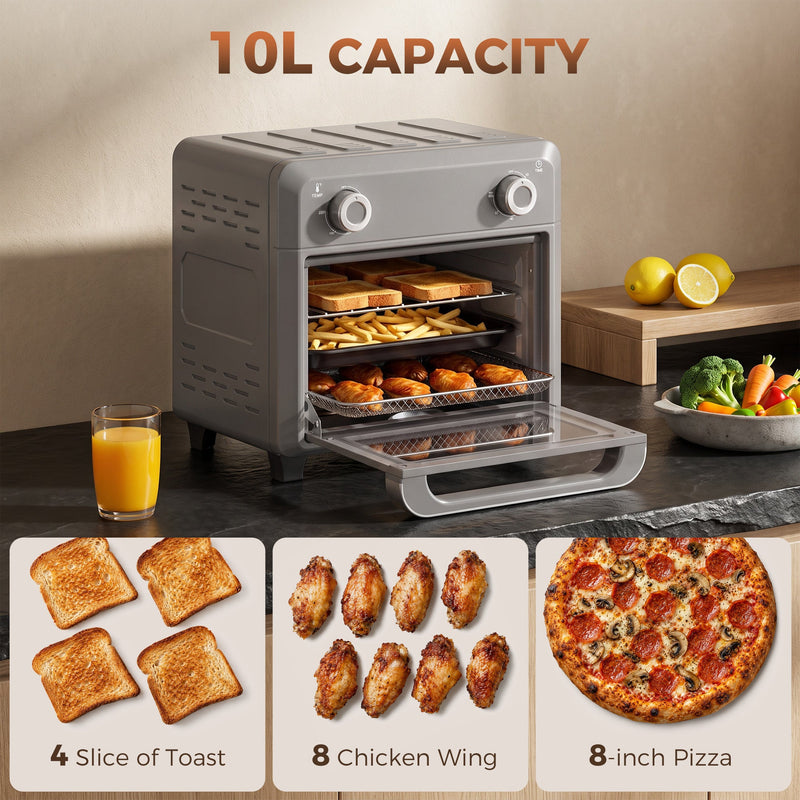 10L capacity panel showing 4 slices of toast, 8 chicken wings and an 8-inch pizza