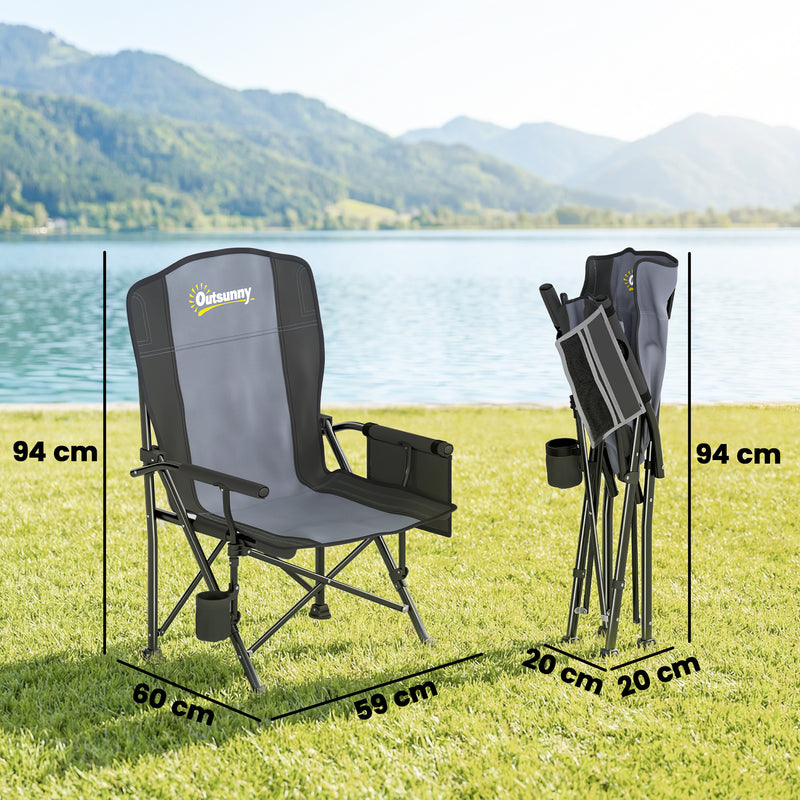 Folding Camping Chair with Padded Seat and Cup Holder for Garden or Campsite Black