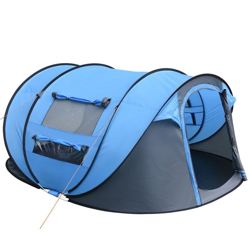 Outsunny 4 Person Pop-up Camping Tent, Family Dome Tent with Ground Sheet, 4 Windows and Portable Carry Bag for Beach Outdoor Trip, Sky Blue