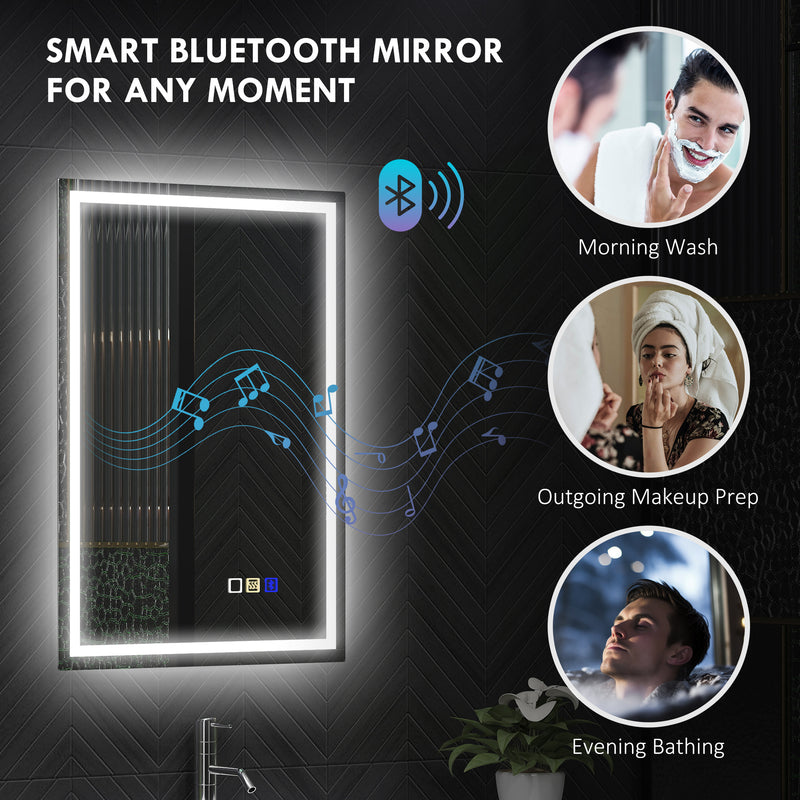 Silver LED Bathroom Mirror 50 x 70 cm with Bluetooth and Anti Fog Feature