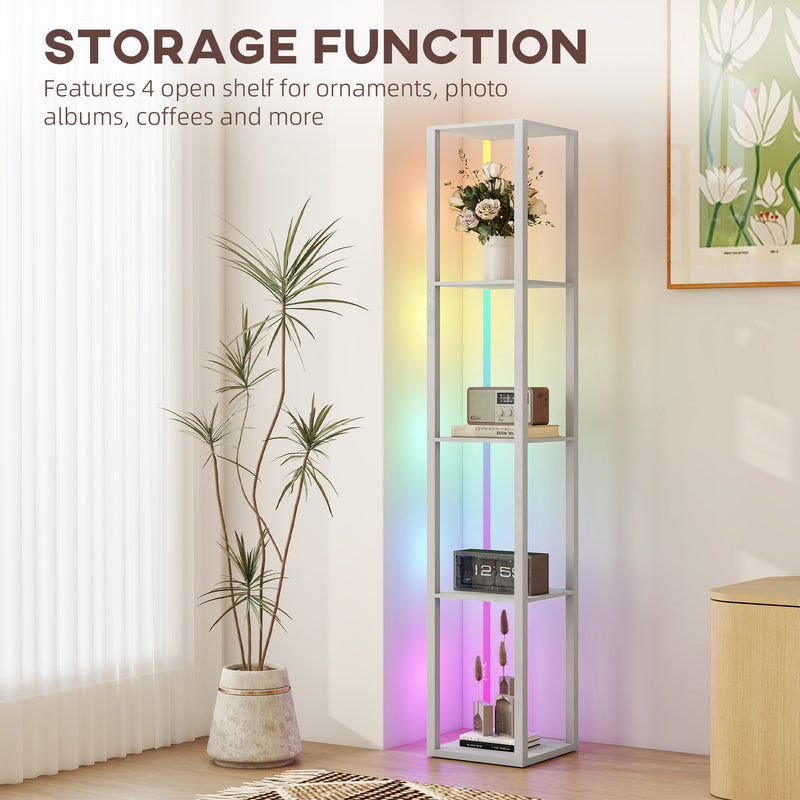 Modern RGB LED Floor Lamp with Shelves and Remote Control for Living Room Grey