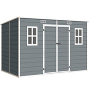 10x6ft garden storage shed in Grey, front three-quarter studio view with double doors and two windows